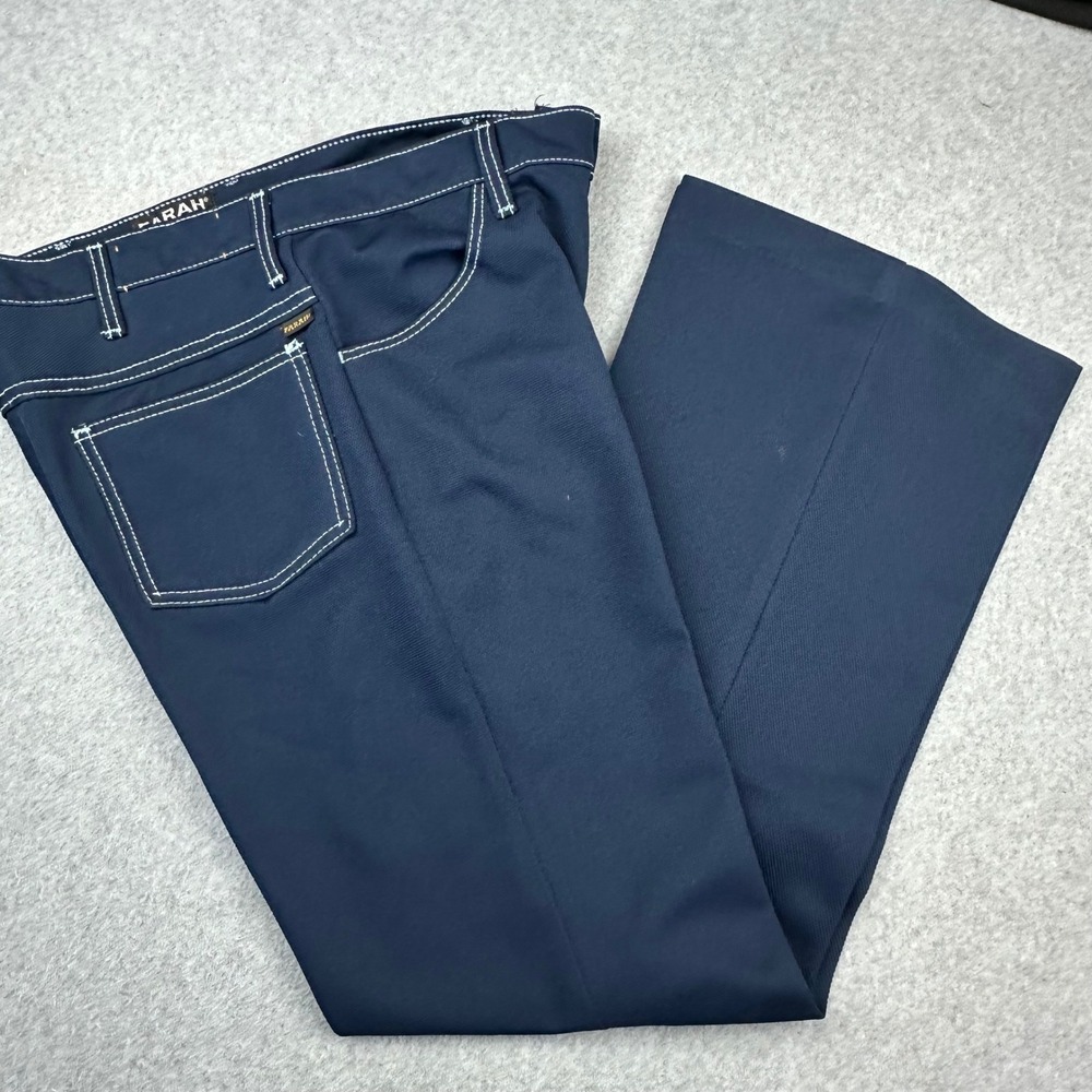 Vtg Mint Farah Mens Navy Blue Contrast Stitch Polyester Knit Pants 34x31 USA